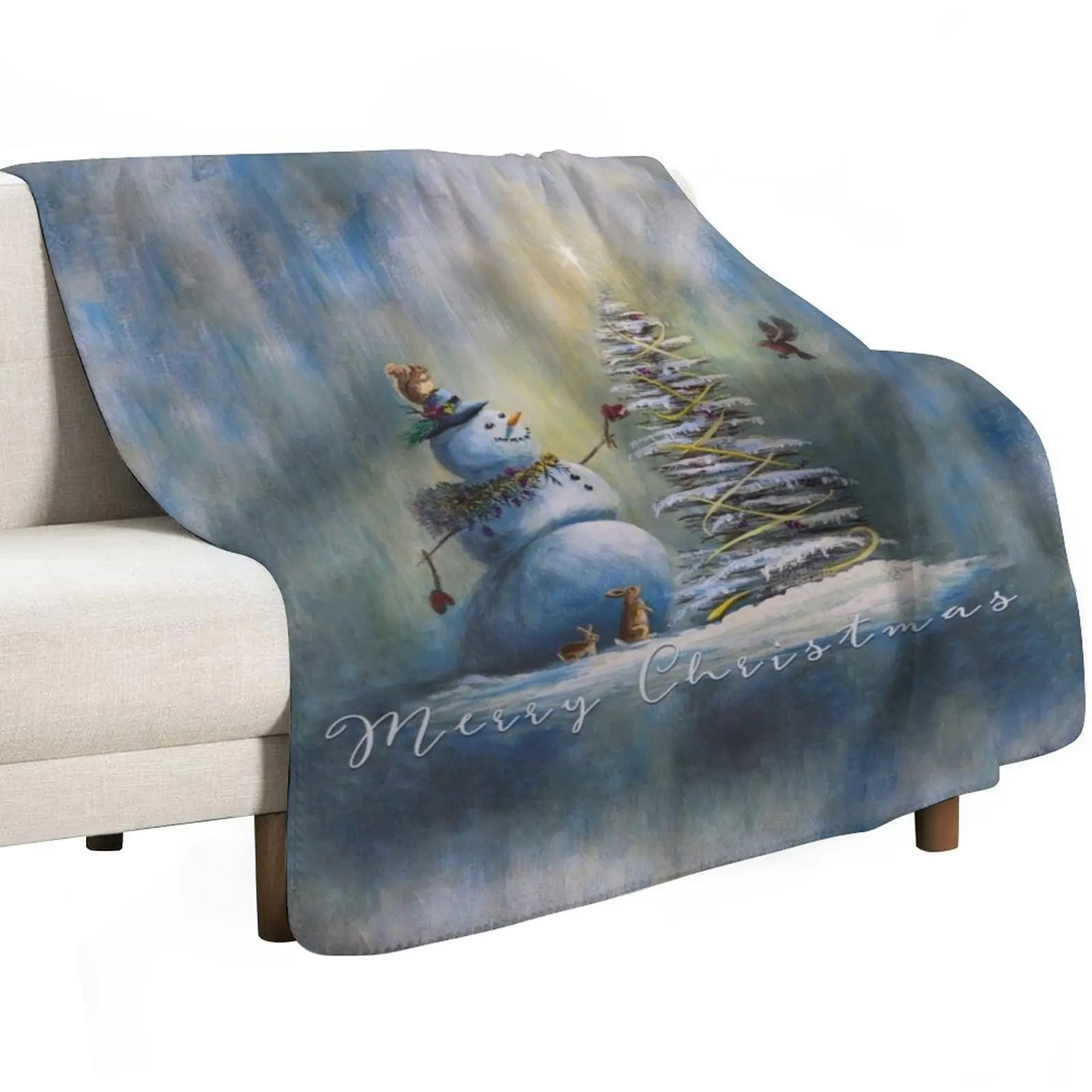 Joyful Light -Snowman Collection Throw Blanket for sofa Fashion Sofas Soft Plaid Flannel Fabric Comforter Beautifuls Blankets