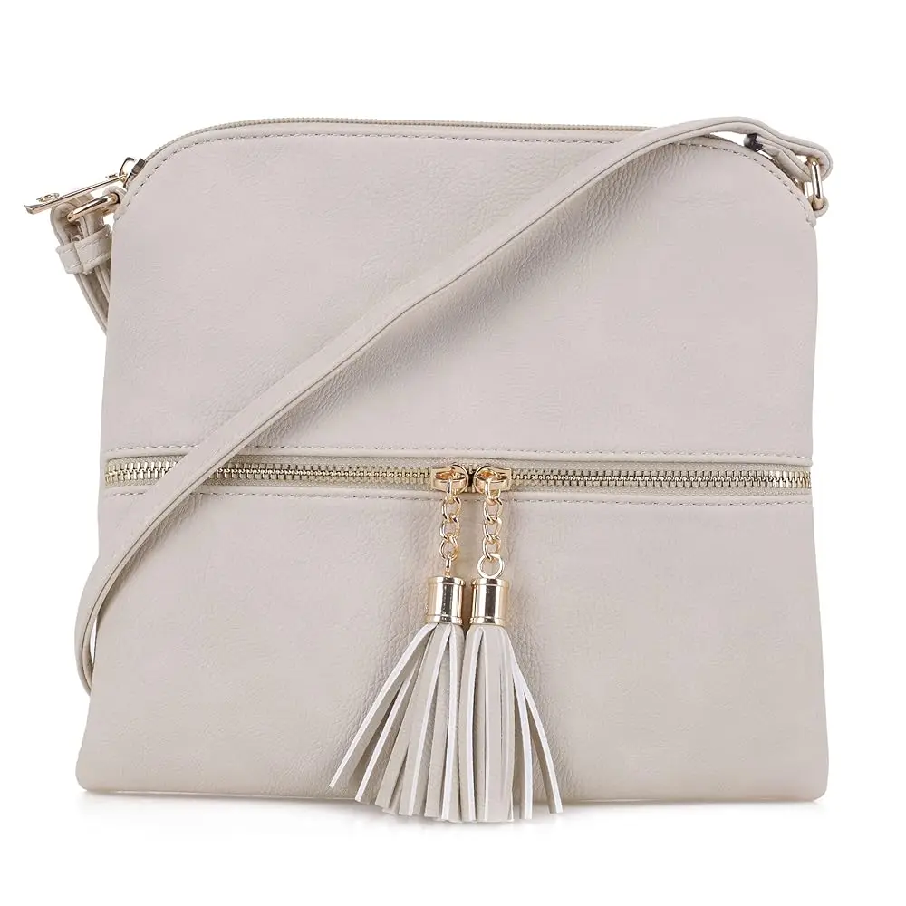 

Lightweight Medium Crossbody Bag Shoulder Bag with Tassel and Zipper Pocket