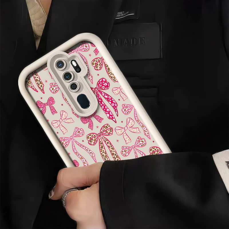 جراب هاتف ل ممن لهم A60 A76 A57 A55 A54 A52 A33 A32 A92S A72 A73 A74 A38 A53 لطيف القوس عقدة الفراولة طباعة غطاء مقاوم للصدمات