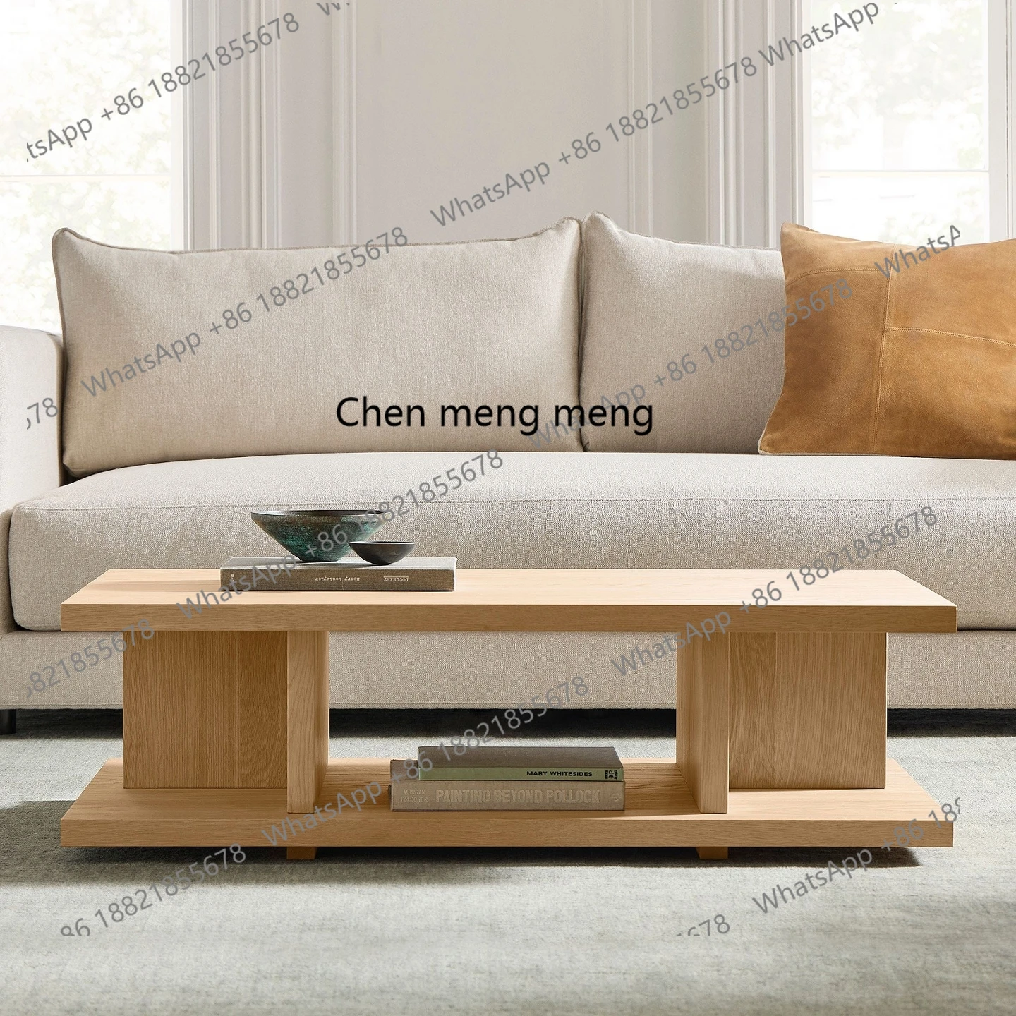 Nordic light luxury Japanese medieval style solid wood modern coffee table log color Italian living room tea table