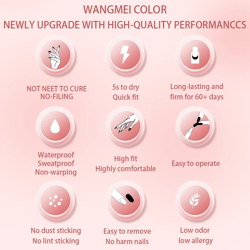 WANGMEI COLOR Nieuwe supersterke nagellijm voor pers op nagels Geen UV/Led-lamp nodig, sneldrogend 5s, snel uithardend, langdurig
