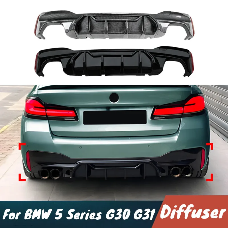 

For BMW 5 Series G30 G31 M Sport 2018-2023 Car Rear Bumper Diffuser Splitter Spoiler Black Carbon Body Kit