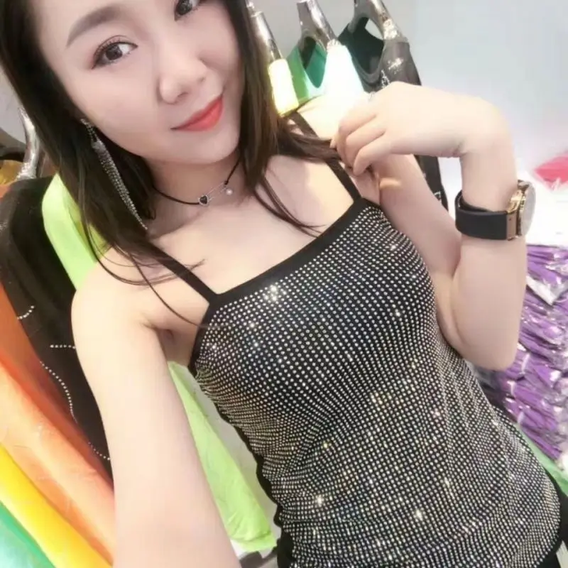 Women's summer camisole shiny diamond inside tops