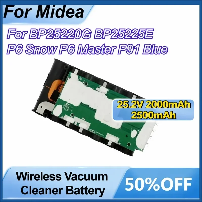 25.2V 2000mAh 2500mAh Rechargeable Wireless Vacuum Cleaner Battery for Midea BP25220G BP25225E P6 Snow P6 Master P91 Blue