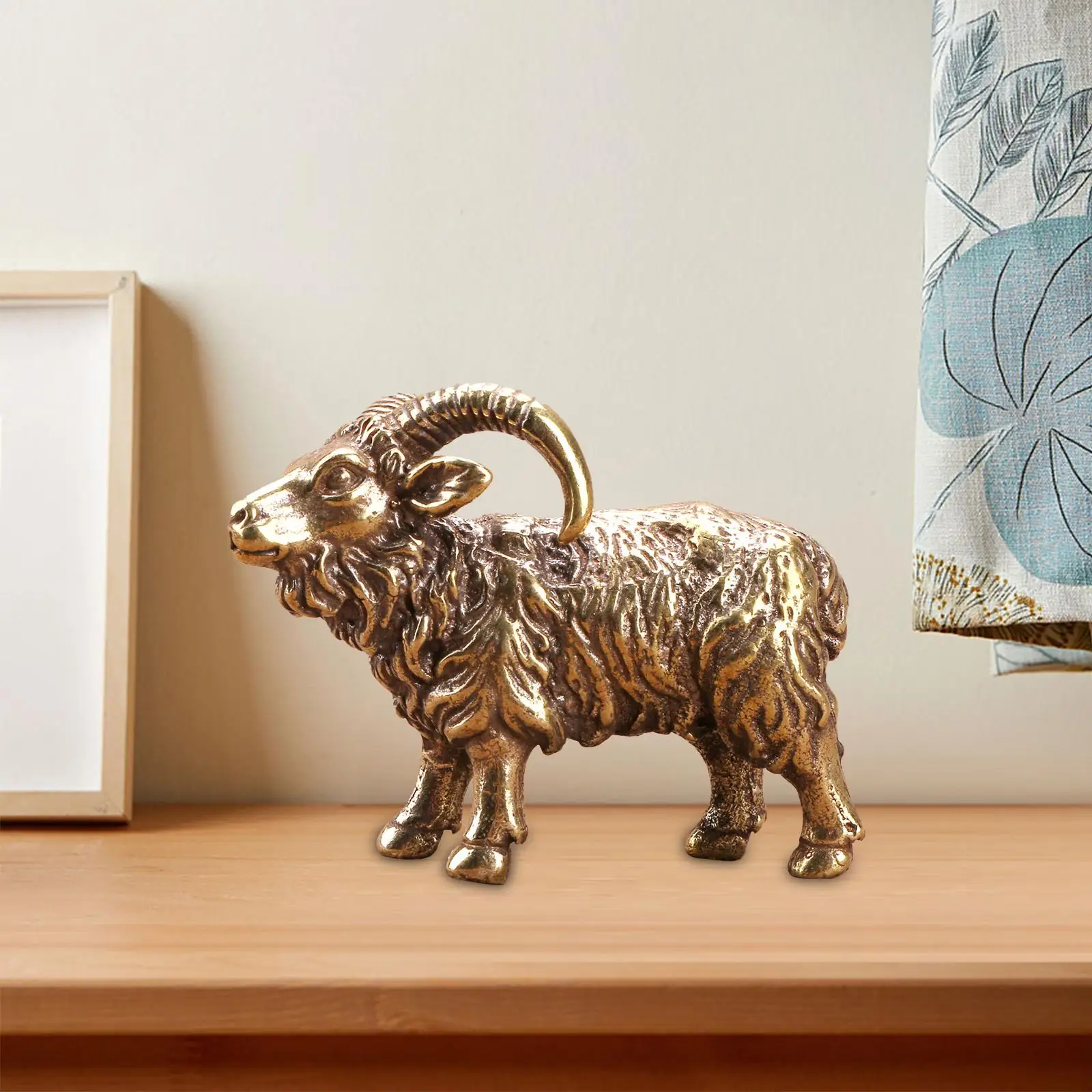 Brass Goat Statue Home Decoration Collectibles Realistic Creatures Statue Copper Sheep Figurine Animal Sculpture for Office