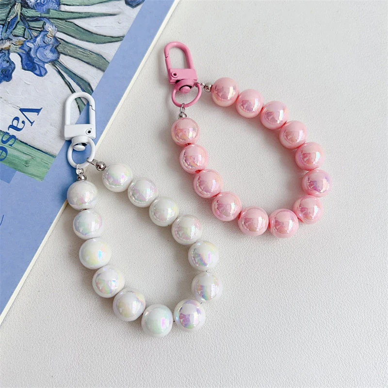 Mobile Phone Lanyard Beaded Anti-Lost Wrist Strap New Love Beads Pearls Ins Phone Strap Chain Phone Case Hanging Cord Charm