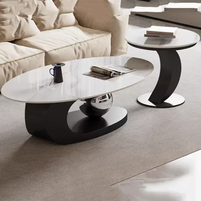 Mesa De centro estética italiana, mesa De centro De lujo De diseño nórdico ovalado dorado, Muebles De Sala únicos De madera modernos, Muebles para el hogar