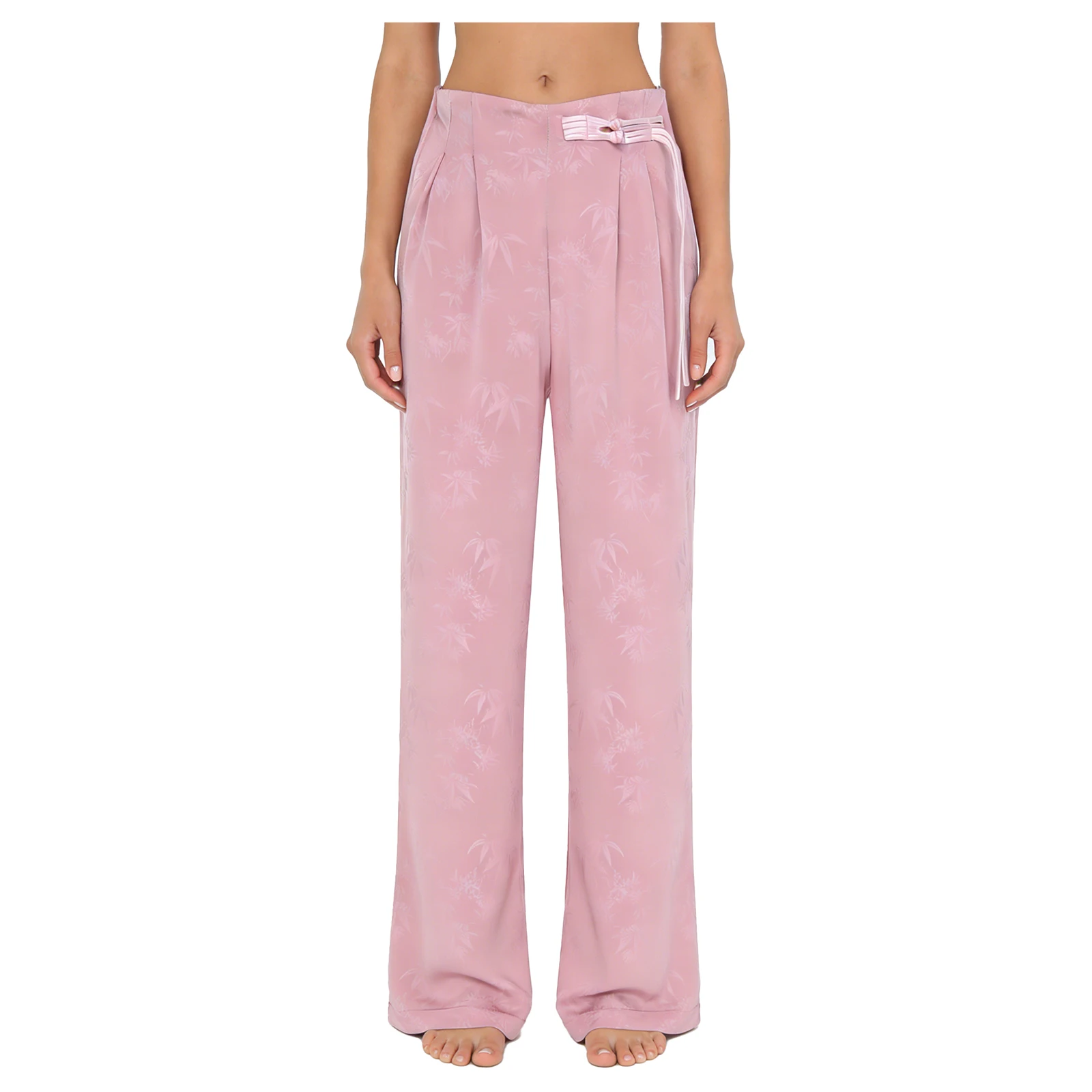 

Women Chinese Style Embossed Wide Leg Pants Elastic Waistband High Waist Chinese Buttons Decor Jacquard Long Pants Trousers