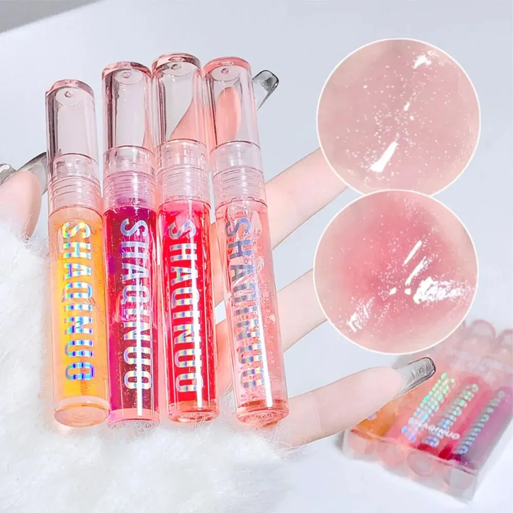 4 PCS Water-gloss Mirror Jelly Lip Gloss Moisturizes Lips Shimmers With Fine Pearls Brightens Lip Color