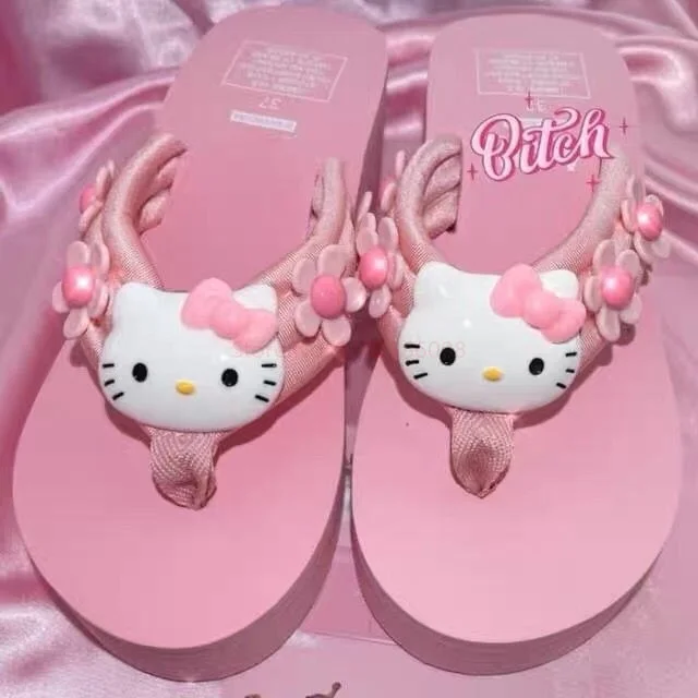 Sanrio Hello Kitty pantofole Y2k Kawaii Cartoon sandali moda piattaforma scarpe donna zeppa infradito tacchi alti pantofole ragazza