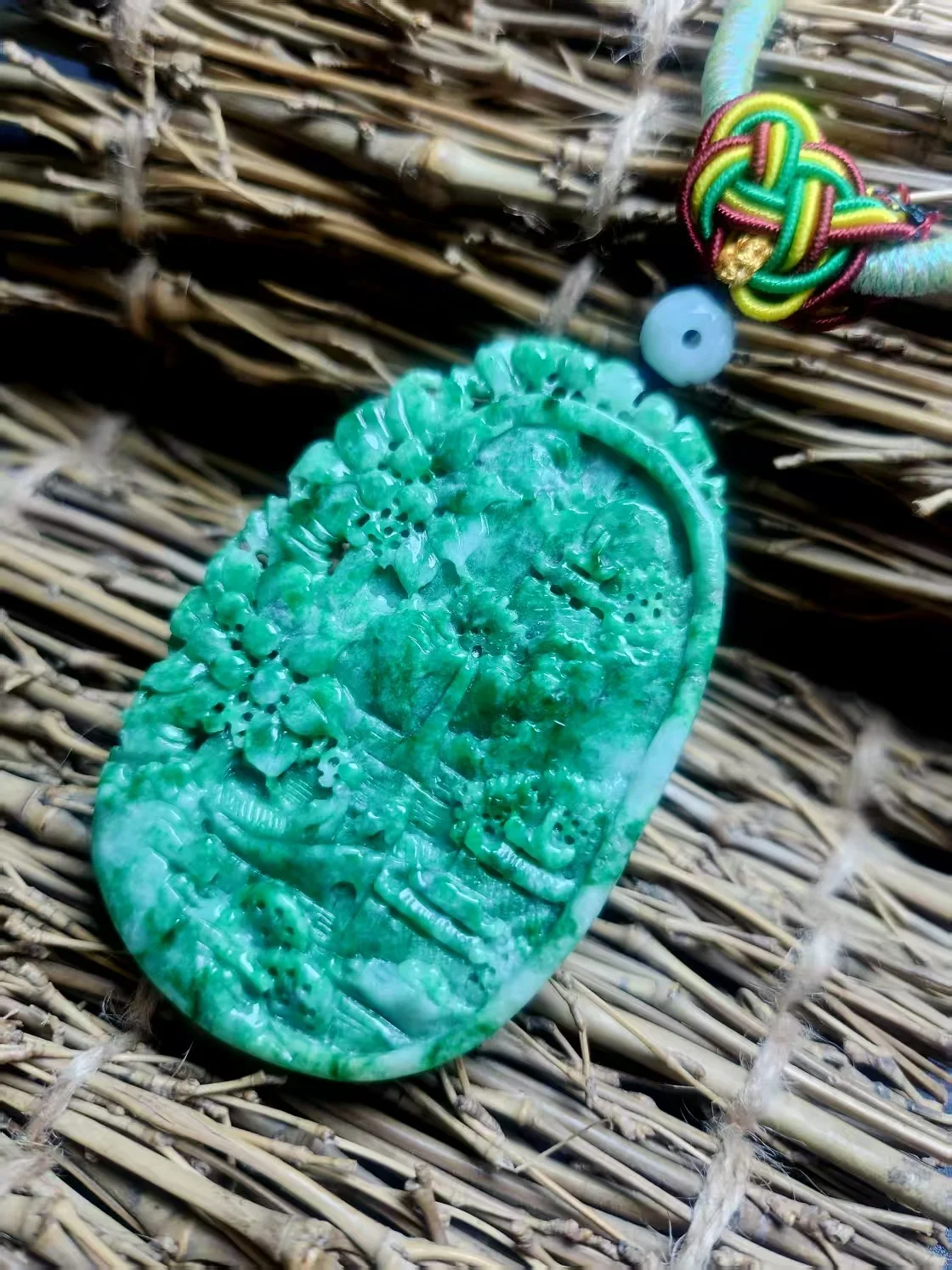 

Ожерелье с подвеской в виде пейзажа из зеленого жадеита — ручная работа с пейзажным символом гармонии, мира и долголетия, бесплатная доставка