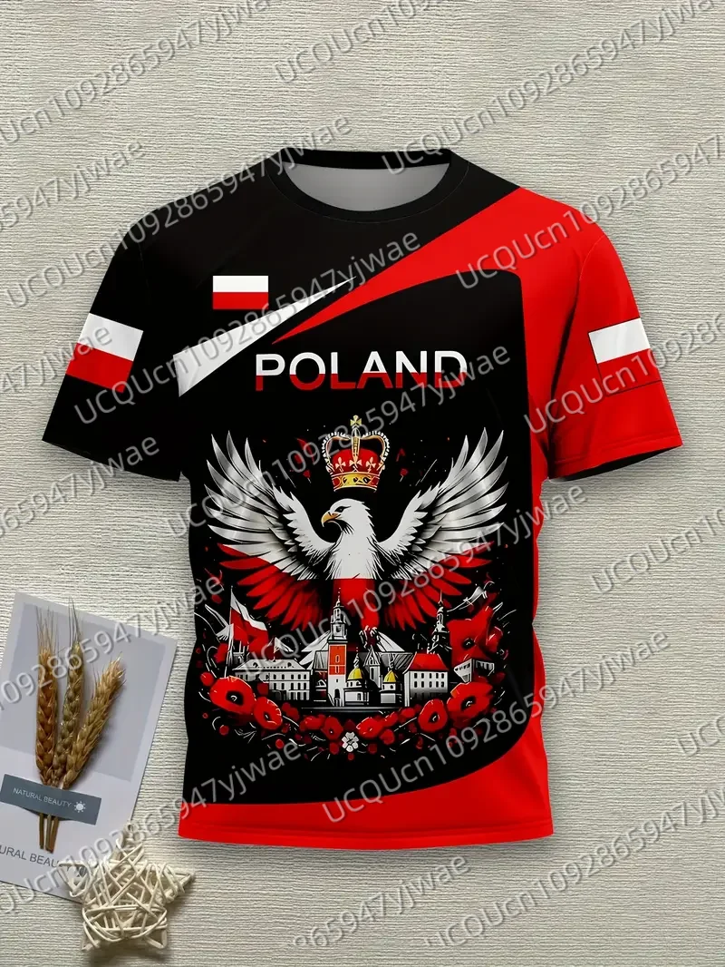 Camiseta informal de verano con estampado 3D de Polonia para hombre y mujer, pantalón corto informal de manga con cuello redondo, camisetas deportivas para niños