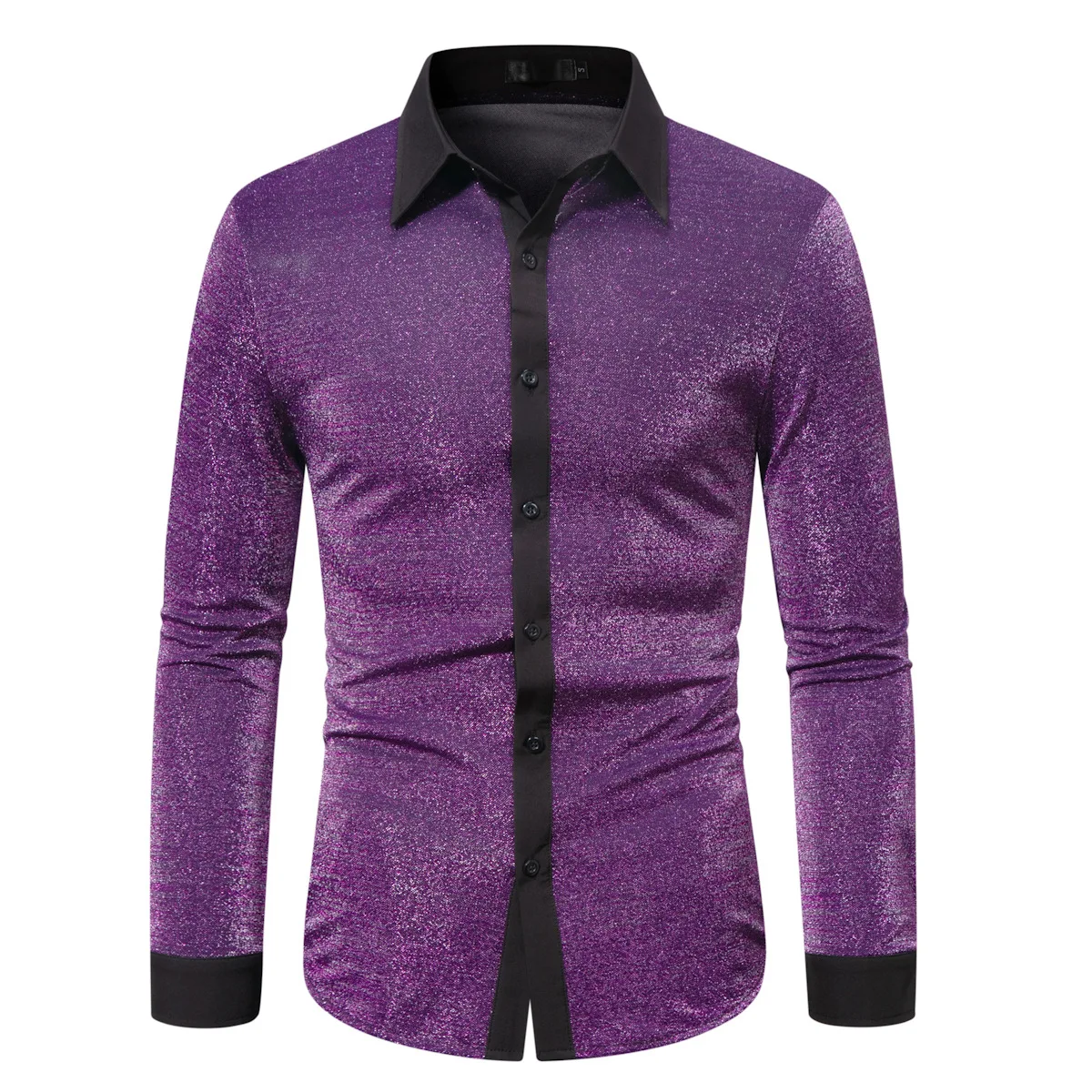 

Purple Metallic Sequins Glitter Shirt Men 2024 New 70s Disco Party Halloween Costume Chemise Homme Nightclub Stage Singer Shirt