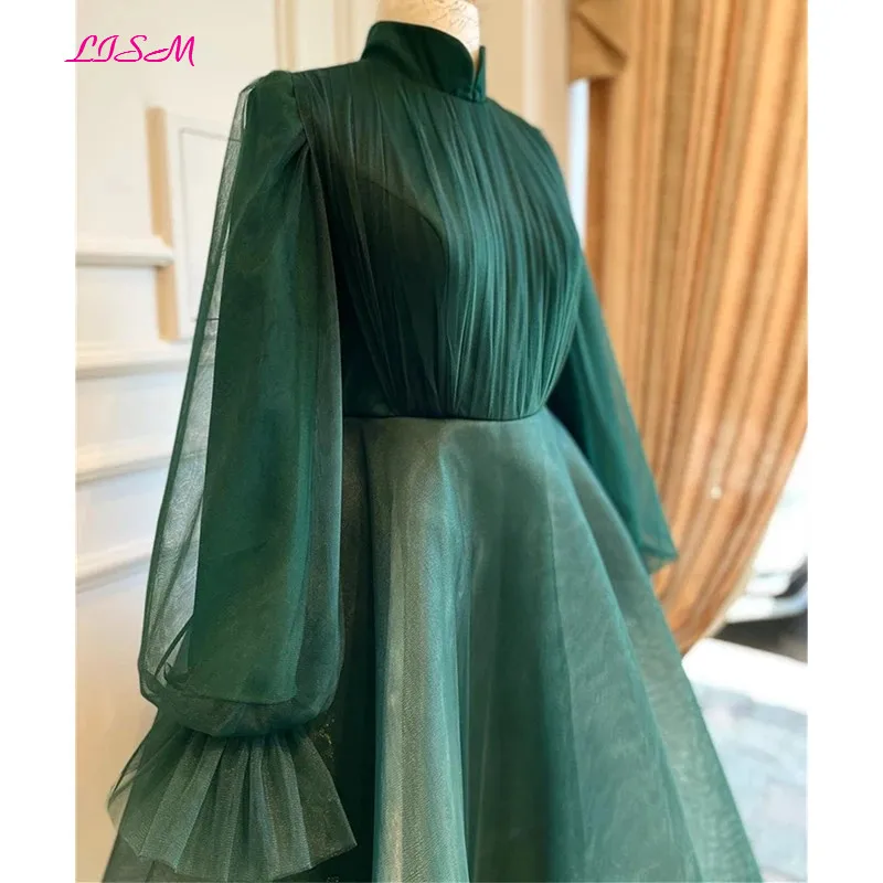 Elegant Muslim Evening Dress Long Sleeves High Neck Special Occasion Party Dress Tulle Prom Gowns vestido de gala