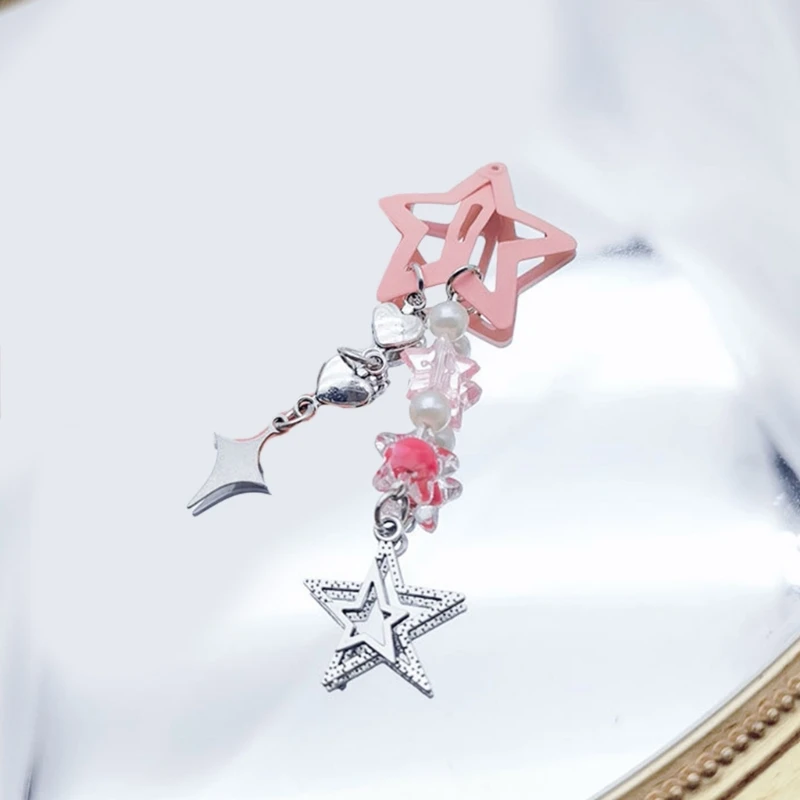 Y2k 90s Aesthetics Star Pentagram Beads Tassel Bobby Pin Vintage Cool Charm Hair Clip Harajuku Trendy Hair Accessories for Women
