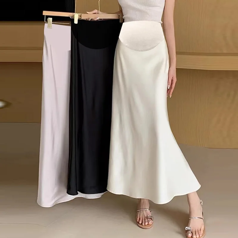 Spot pregnant women French retro acetic acid satin skirt  women's high waist, hip wrap, thin fish tail long...