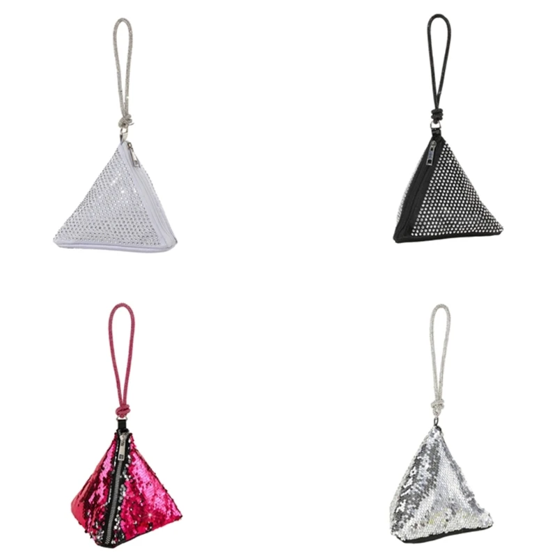 

Women Triangle Clutch Bag Glitter Rhinestone Sequins Evening Cocktail Pouch Elegant Wristlet Clutch Purse Handbag for Party Club