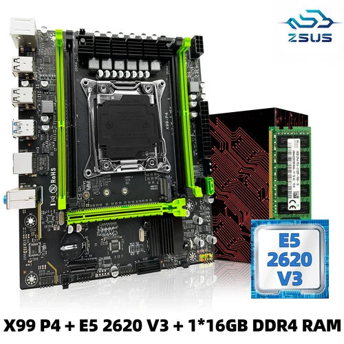 Imagen 1 del producto Juego de placa base ZSUS X99 P4 con CPU Intel LGA2011-3 Xeon E5 2620 V3 DDR4 16GB (1*16GB) 2133MHZ memoria RAM NVME M.2 SATA