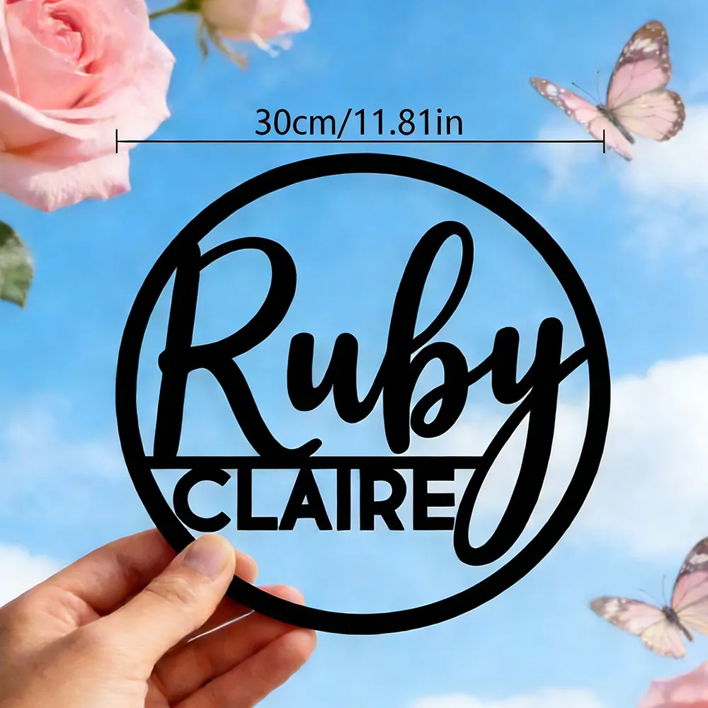 1Pc Custom Name Circle Wooden Decorative Name Plaque,Home Room Office Wall Door Decor,DIY Nursery Birthday Wedding Gift