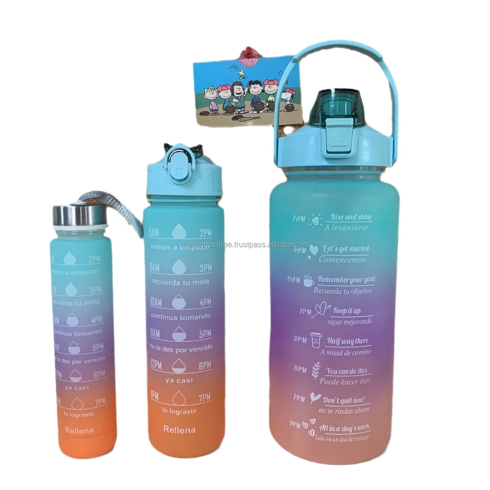 1pc 2L/0.8L 3 In 1Direct Drinking  Sport BPA Free Gym Fitness Motivational Water Bottles Set Of 3 With Straw And Handgrip