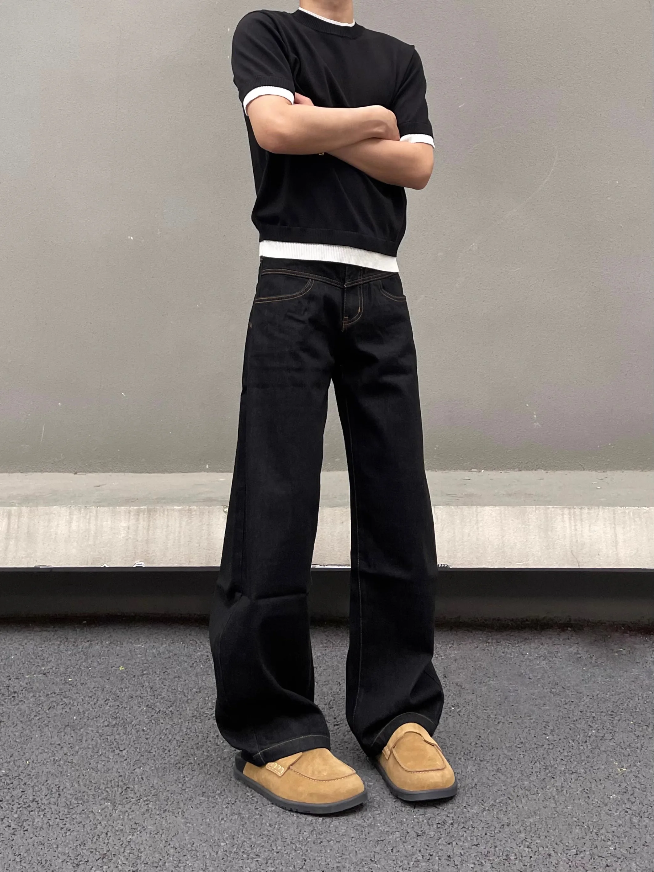 

Джинсы с американской талией в стиле ретро, мужские свободные прямые брюки длиной до пола, повседневные хлопковые джинсы для пар