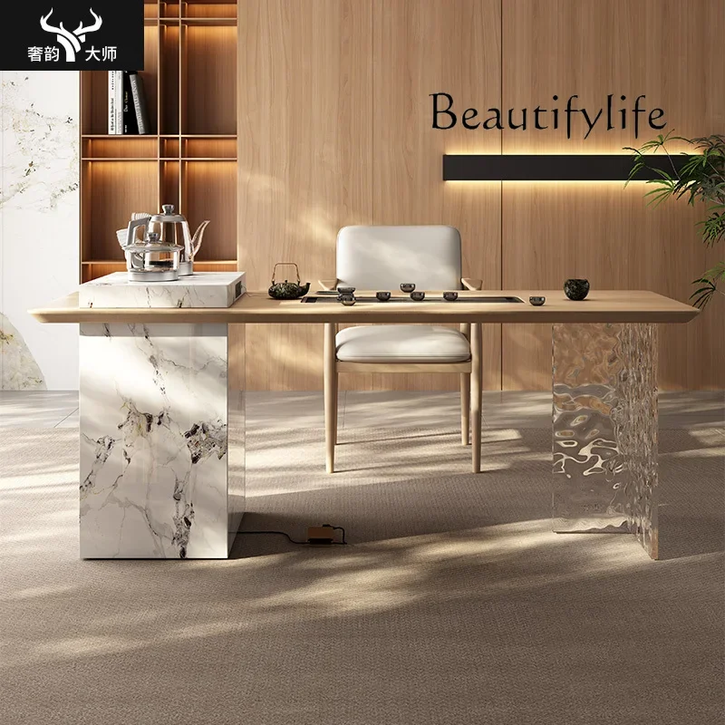 

BJ Living Room Tea Table Household Small Tea Table Modern French Log Solid Wood Small Balcony Tea Table