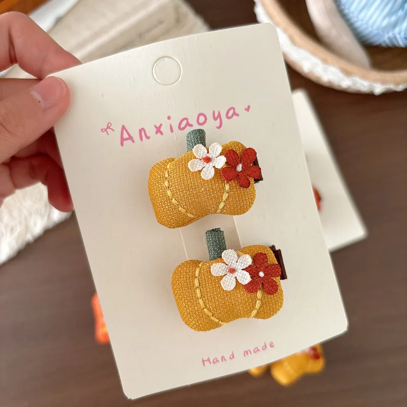 Hair Clip Hair Tie Handmade Fabric Pumpkin Embroidered Flower Kids Side Clip High Elastic Fall Small Lightweight Color As Shown