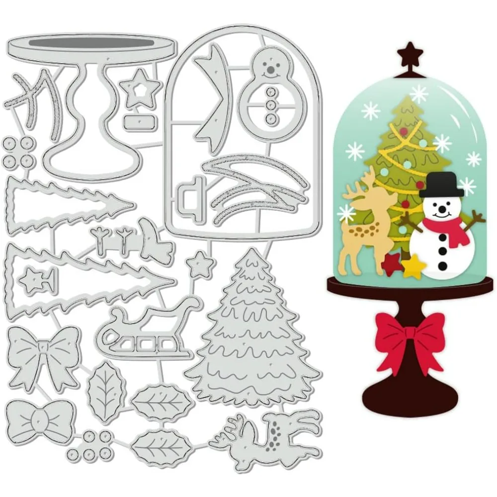 Christmas Glass Dome Theme Cutting Dies Snowman Christmas Tree Carbon Steel Embossing for DIY Photo Album Decorative Embossing