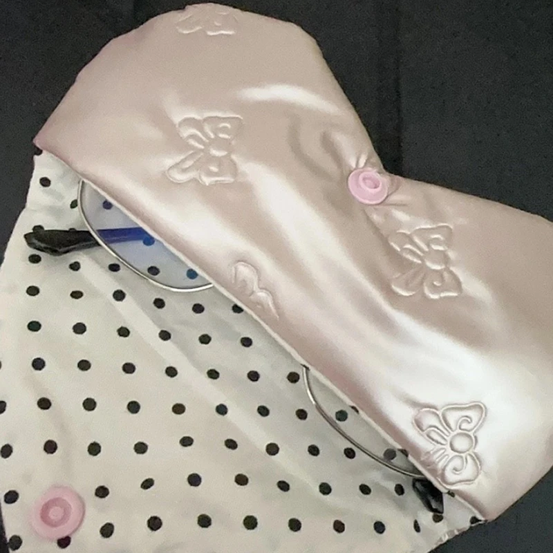 Pink PU Leather Glasses Pouch Cute Bow Embossed Heart Glasses with Patterns Heart Shaped Eyewear Storage Case Bow Eyewear Pouch