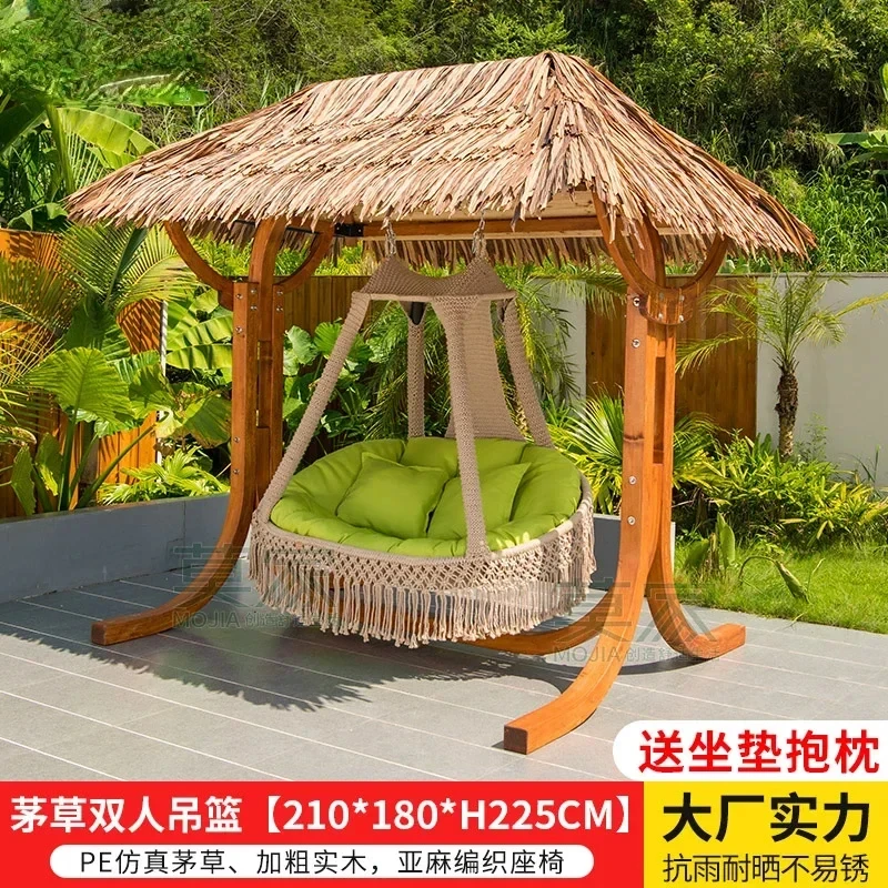 Hot SalOutdoor Swing, Balcony, Courtyard, Solid Wood Rocking Bed, Chair, Hanging Basket
