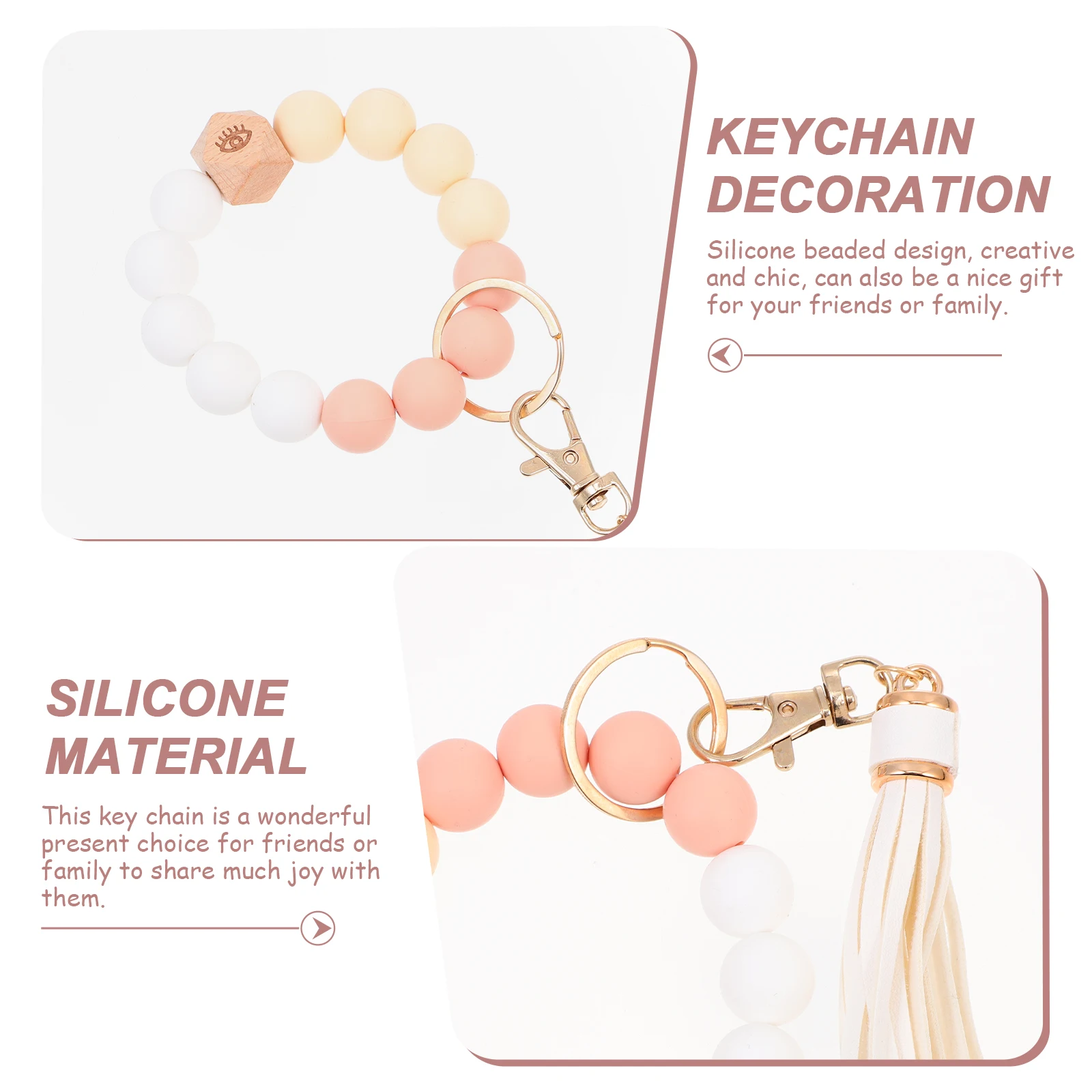 

Silicone Beads Bracelet Keychain Wrist Beaded Tassel Keychains Colorful Wristlet