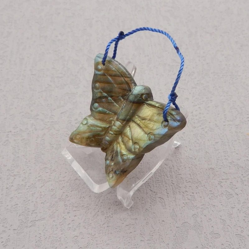 Flashy Labradorite Carved Butterfly Pendant,Natural Stone Animal Pendant DIY Jewelry Making 38x32x7mm 11g