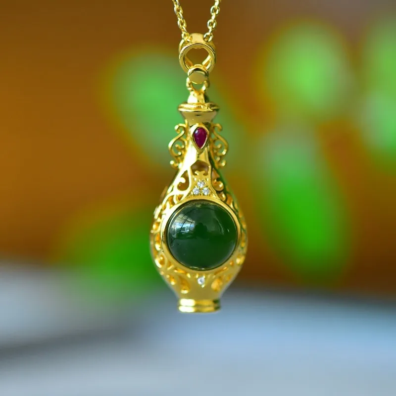 Copper Inlaid Natural Hetian Jade Jasper Hollow Filament Fashion Pendant for Men and Women