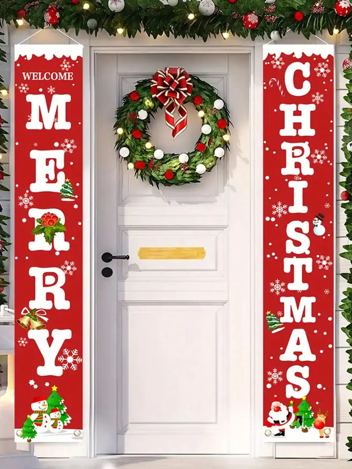 2-حزمة من لافتات شرفة عيد الميلاد لرجل الثلج | نرحب باللافتات المعلقة | ديكور داخلي وخارجي #1