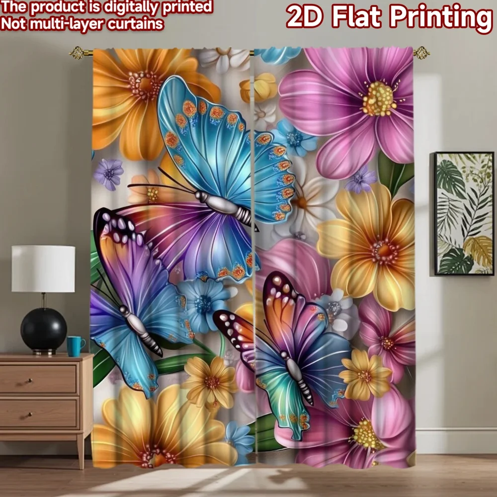 

1pc 2D flat Photography Backdrop Party Backdrop Colorful Butterflies and Flowers (2) 100% Polyester Family Party Decoration for