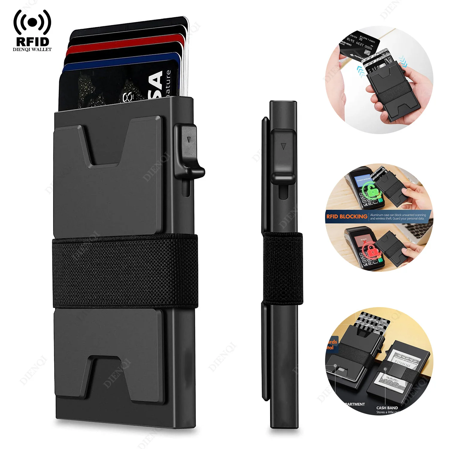 

Автоматический всплывающий держатель для карт, RFID-блокировщик, мужской кошелек, алюминиевый минималистичный тонкий держатель для банковских кредитных карт, металлический чехол, кошельки для мужчин