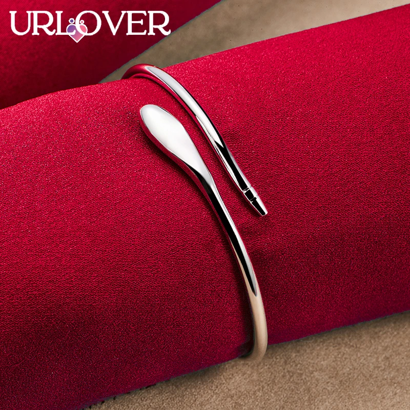 URLOVER 925 Sterling Silver Bangle For Women Snake Shaped Bangles Lady Engagement Wedding Fashion Charm Jewelry Birthday Gifts