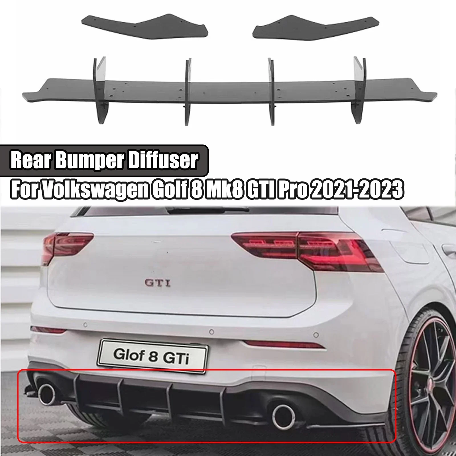 For Volkswagen Golf 8 MK8 GTI Pro 2021-2023 Rear Bumper Diffuser Splitter Spoiler Lip Maxton Style Car Exterior Accessory