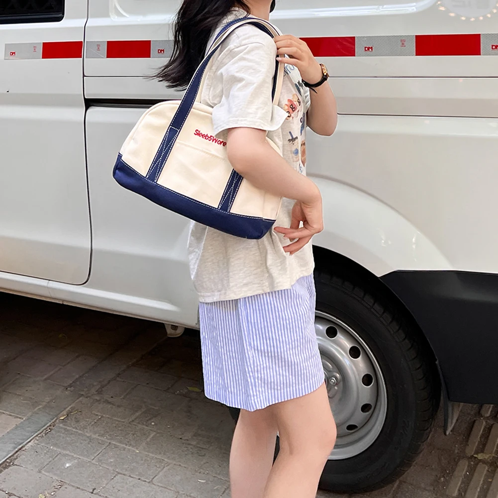 المرأة حقيبة يد ريترو سعة كبيرة تحت الإبط حقيبة قماش خمر الإبط حقيبة اللون الصدام بسيط الإناث الفتيات حقيبة يد #1