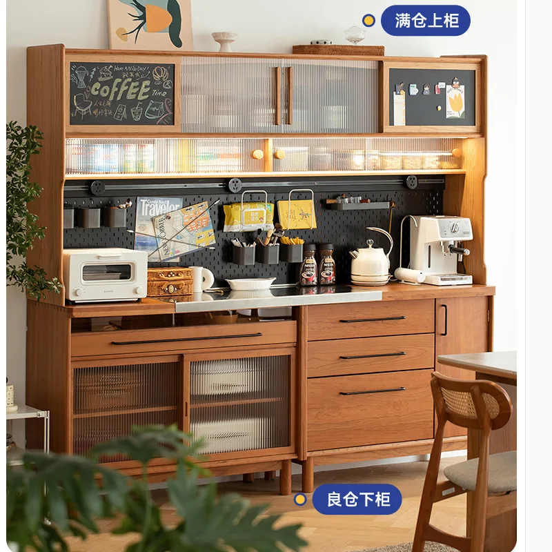 

Solid wood household dining table integrated against the wall wine cabinet modern simple Japanese living room locker