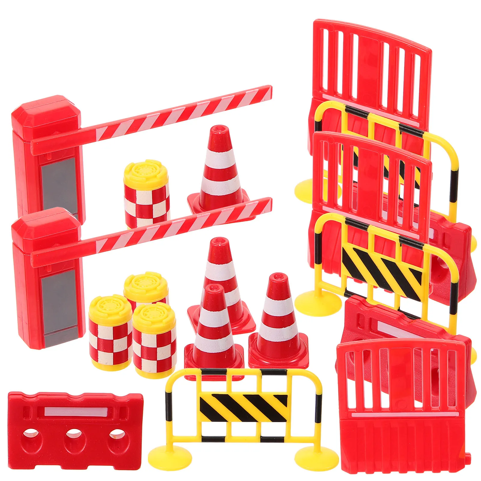 22 ชิ้นการจราจรช่วยสอนจําลองป้ายของเล่น Miniature Barricade แผนที่บล็อกรุ่น Cones รถราง Playset Traffic Barrier