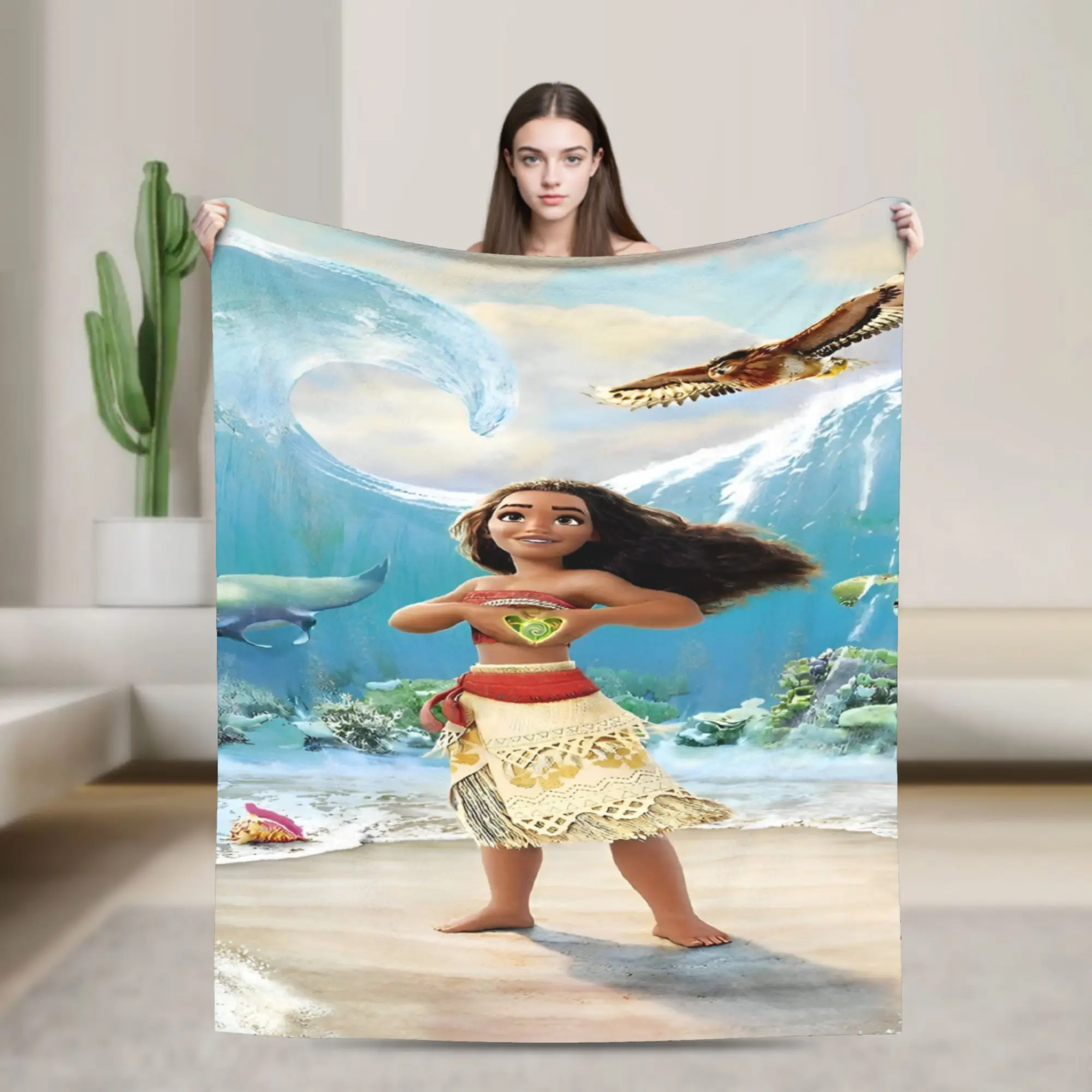 

Vaiana Moana 2 Blanket Cover Animated Musical Wool Throw Blankets Bedroom Sofa Portable Soft Warm Bedspreads