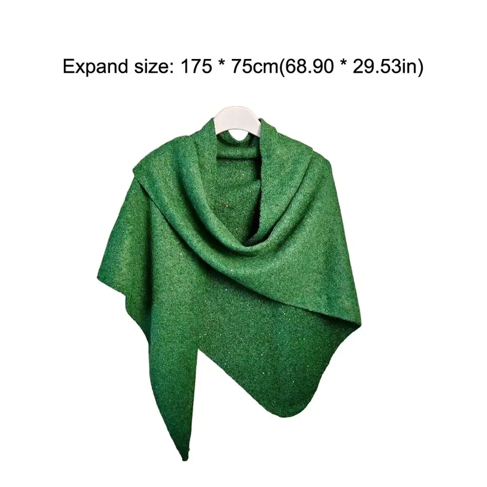 Women Fashion Winter Warm Woolen Shawl High End Korean Sequin Triangular Scarf Thermal Mongolian Poncho