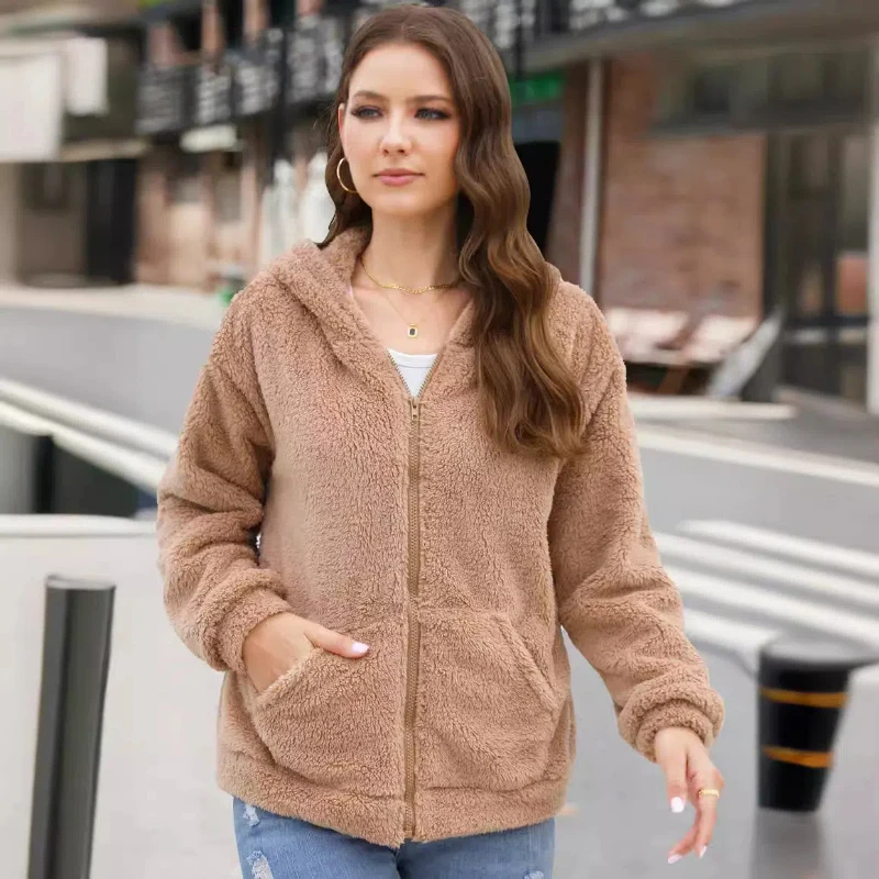 Loose Casual Thick Hooded Plush Jacket