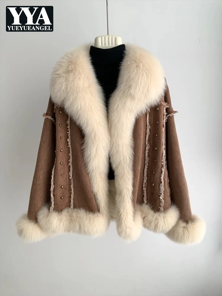 

Высочайшее качество, джинсовый женский пуховик в стиле ретро, парка с воротником из лисьего меха, пальто с заклепками, верхняя одежда на одной пуговице, куртки-пуховики из гуси