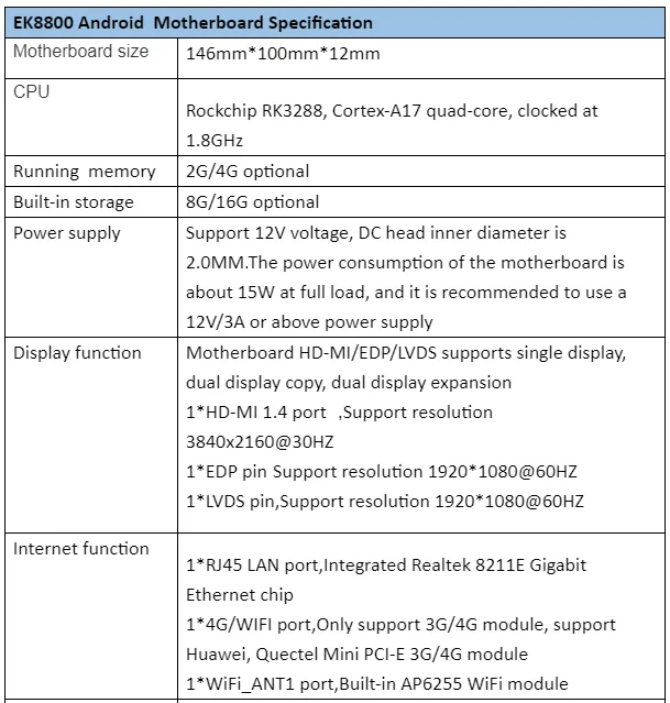 ELSKY EK8800 carte mère pour Android smart tv box support Rockchip RK3288 CPU 2G/4G/8G/16G RAM HD-MI LVDS EDP 6 * USB 2.0 4 * COM