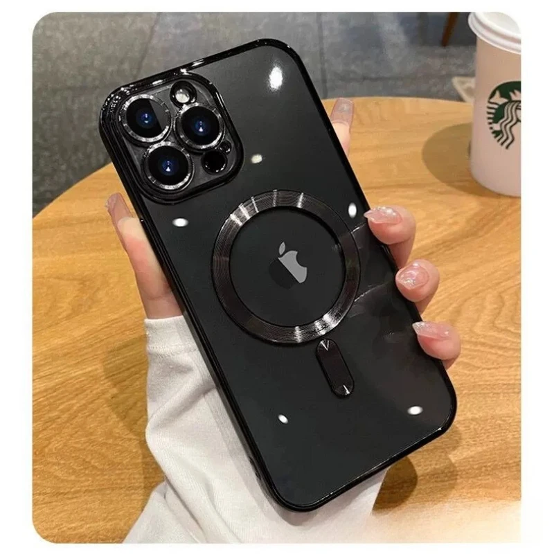 حافظة مغناطيسية شفافة لهاتف آيفون 17 16 15 14 برو ماكس بلس حماية العدسة لغطاء حافظة شحن لاسلكية Magsafe