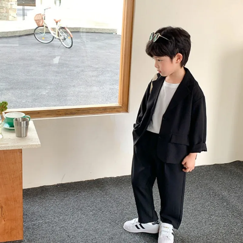 Boys Coat+Pants Kids Suits Tracksuit 2PCS/Set 2023 Black Spring Autumn Cotton Outfits Jogging Suit Children Clothing