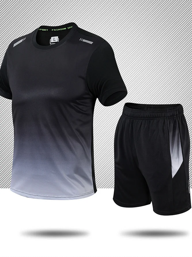 

Men's Summer Sportswear Set Qui Dry Running Fitn Equipment Baskeall ort Sve T-irt orts Casual Sportswear