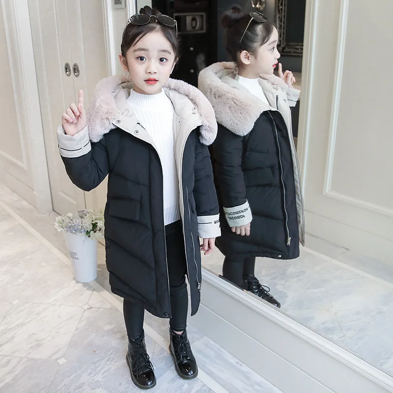 Children Winter Down Cotton Jacket New Fashion Girl Clothing Kids Clothes Thick Parka Faux Fur Coat Hooded Snowsuit Outerwear